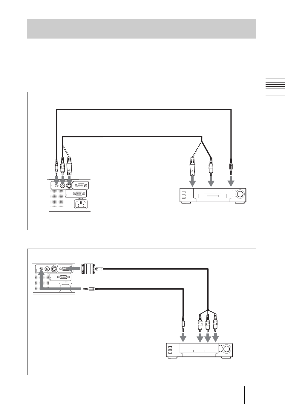 Conexión con una videograbadora o, Un equipo rva de 15k/ componente | Sony VPL-ES1 User Manual | Page 119 / 156