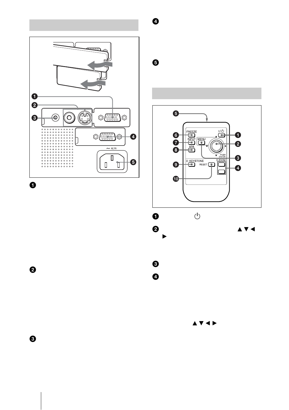 Panneau de connecteurs, Télécommande | Sony VPL-ES1 User Manual | Page 64 / 156