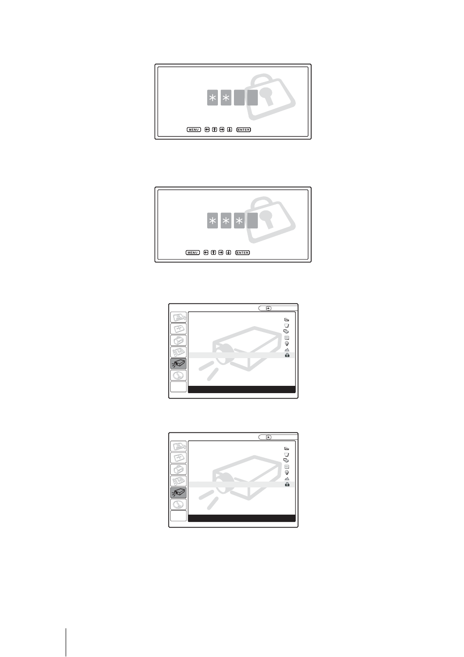 Le verrouillage antivol est terminé, Projection | Sony VPL-ES1 User Manual | Page 76 / 156