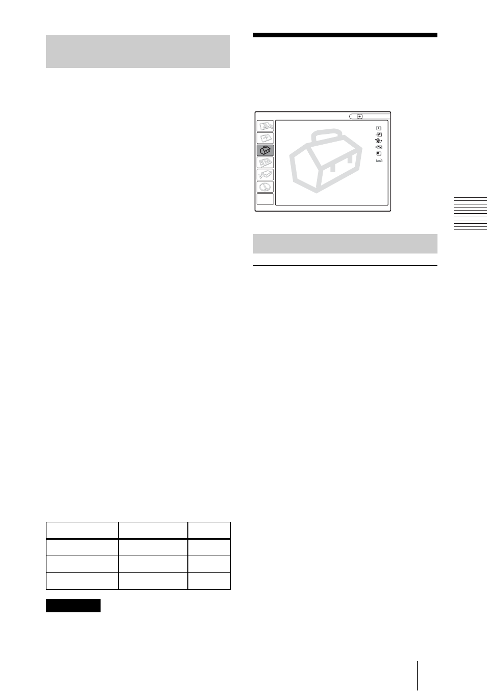 Menu réglage, Numéros de mémoire de présélection, Options de menu | Sony VPL-ES1 User Manual | Page 85 / 156