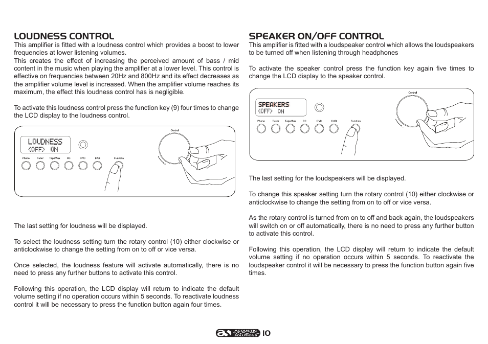 Loudness control, Speaker on/off control | Acoustic Solutions SP 101 User Manual | Page 10 / 12