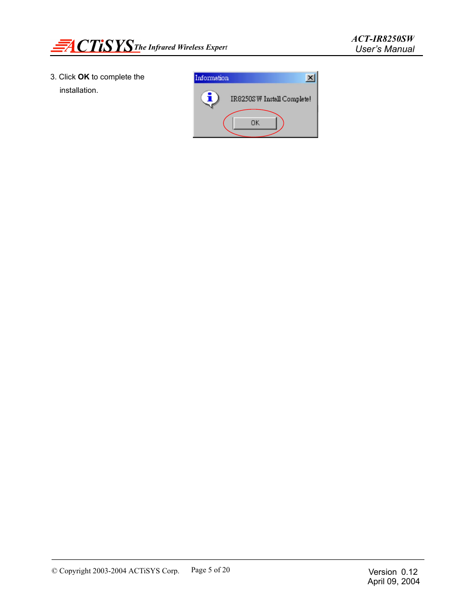 ACTiSYS ACT-IR8250SW User Manual | Page 6 / 21