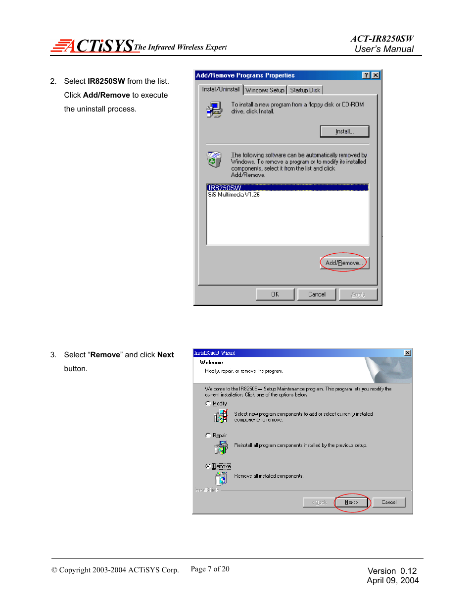ACTiSYS ACT-IR8250SW User Manual | Page 8 / 21