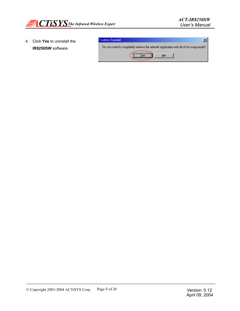 ACTiSYS ACT-IR8250SW User Manual | Page 9 / 21