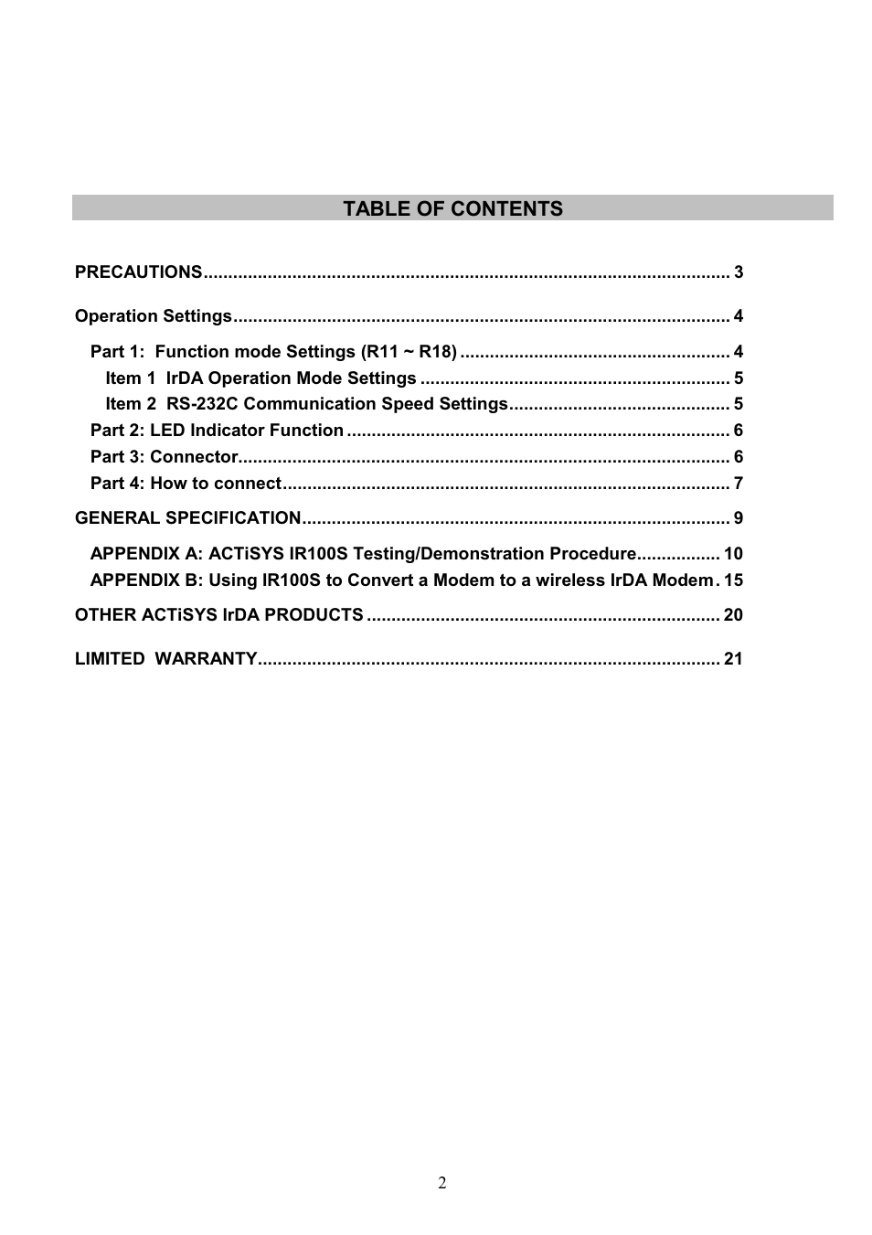 ACTiSYS ACT-IR100S User Manual | Page 3 / 23
