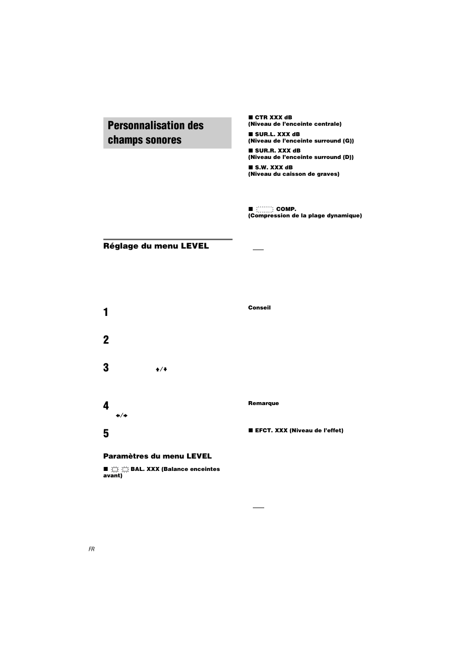 Personnalisation des champs sonores | Sony STR-LV500 User Manual | Page 26 / 72