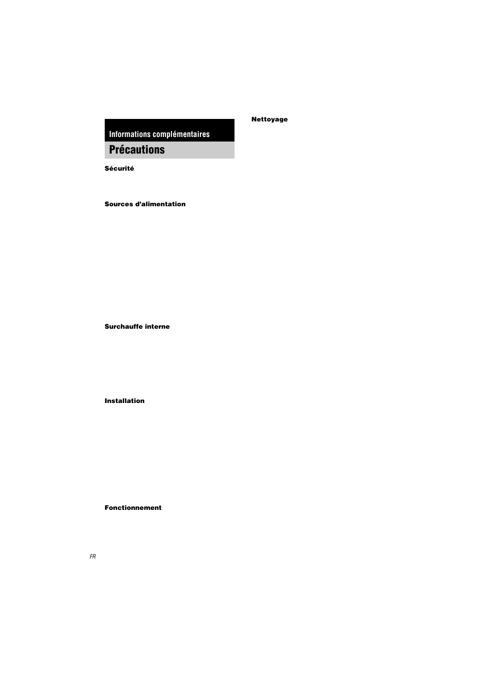 Informations complémentaires, Précautions | Sony STR-LV500 User Manual | Page 28 / 72