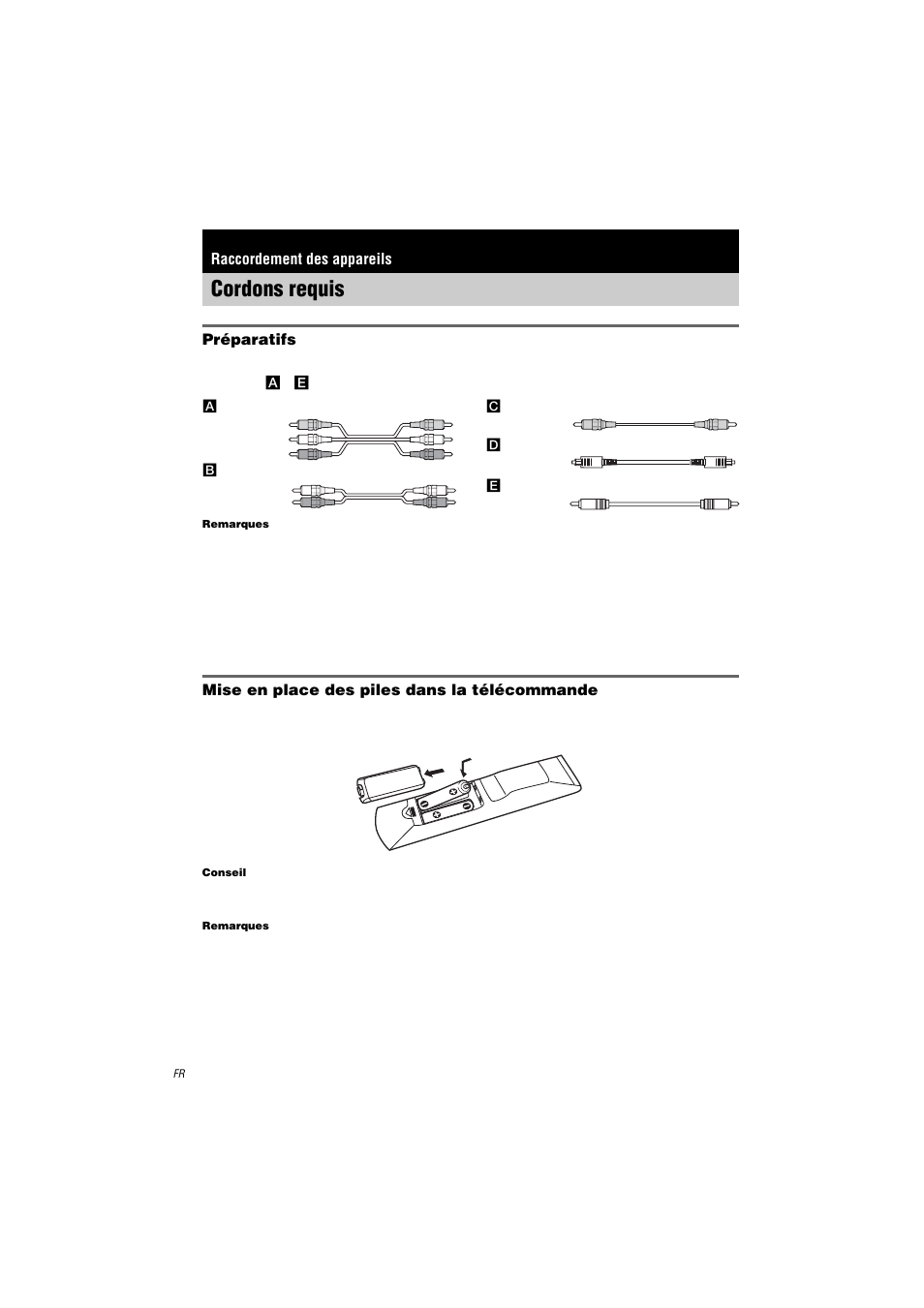 Raccordement des appareils, Cordons requis | Sony STR-LV500 User Manual | Page 4 / 72