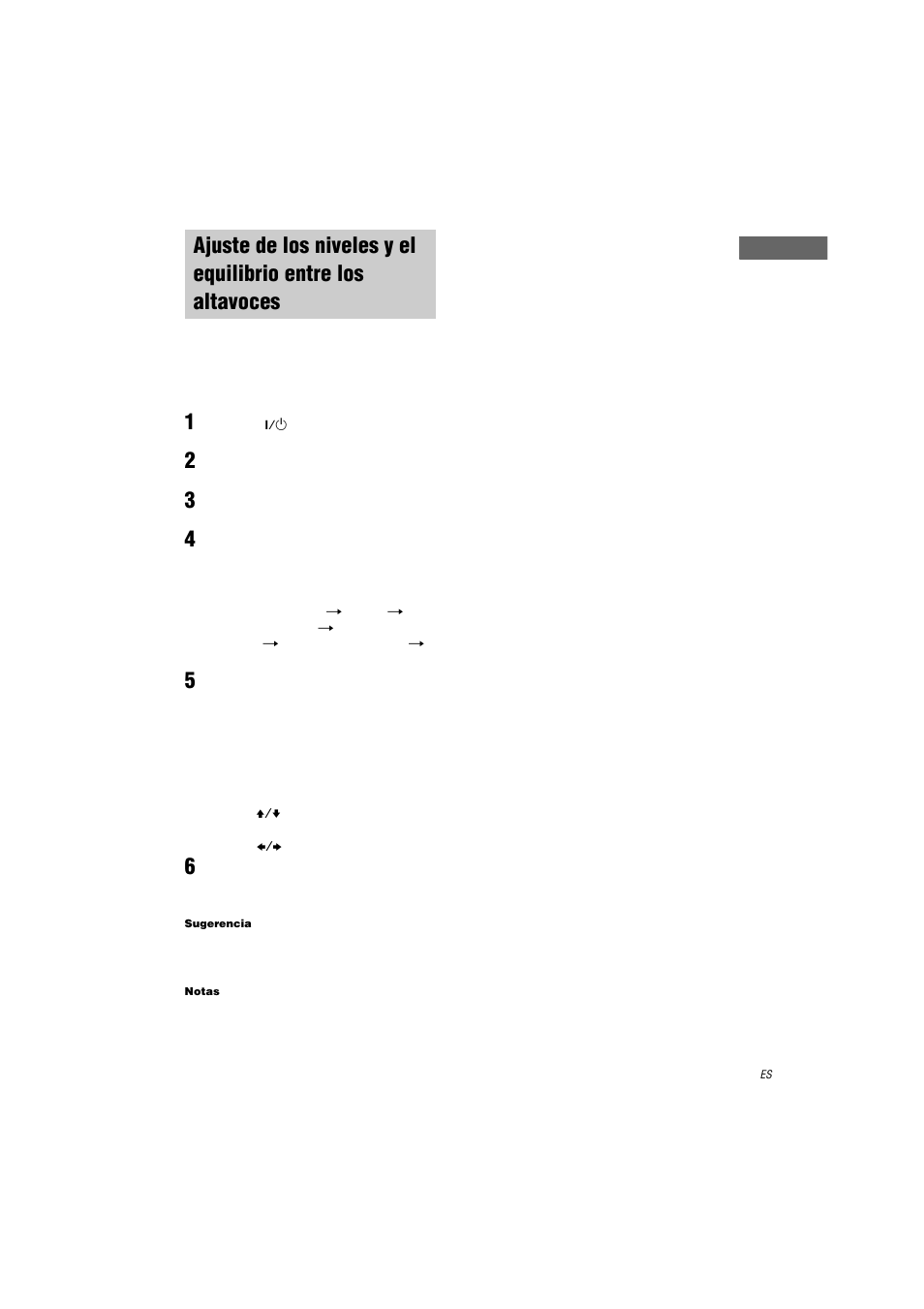 Test tone, Ajuste de los niveles y el equilibrio entre, Los altavoces — test tone | Sony STR-LV500 User Manual | Page 45 / 72