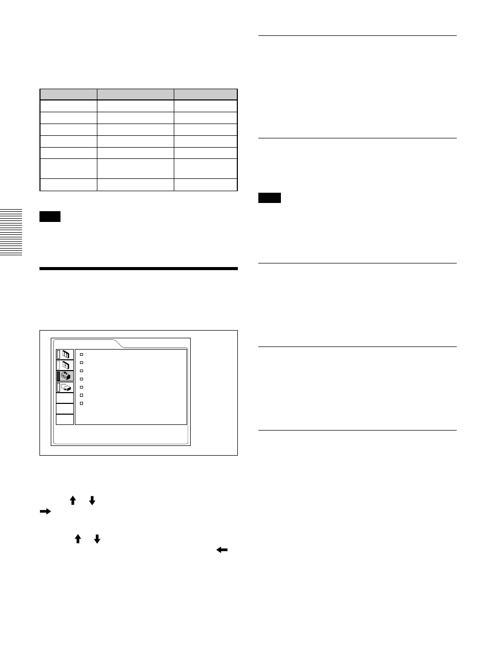 The set setting menu, Status (on-screen display), Input-a | Auto input sel, Language, Speaker | Sony VPL-PX30 User Manual | Page 26 / 124