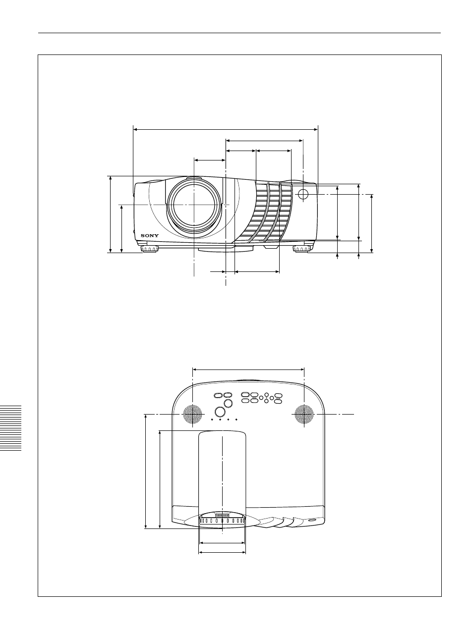 Dimensions, Front | Sony VPL-PX30 User Manual | Page 40 / 124