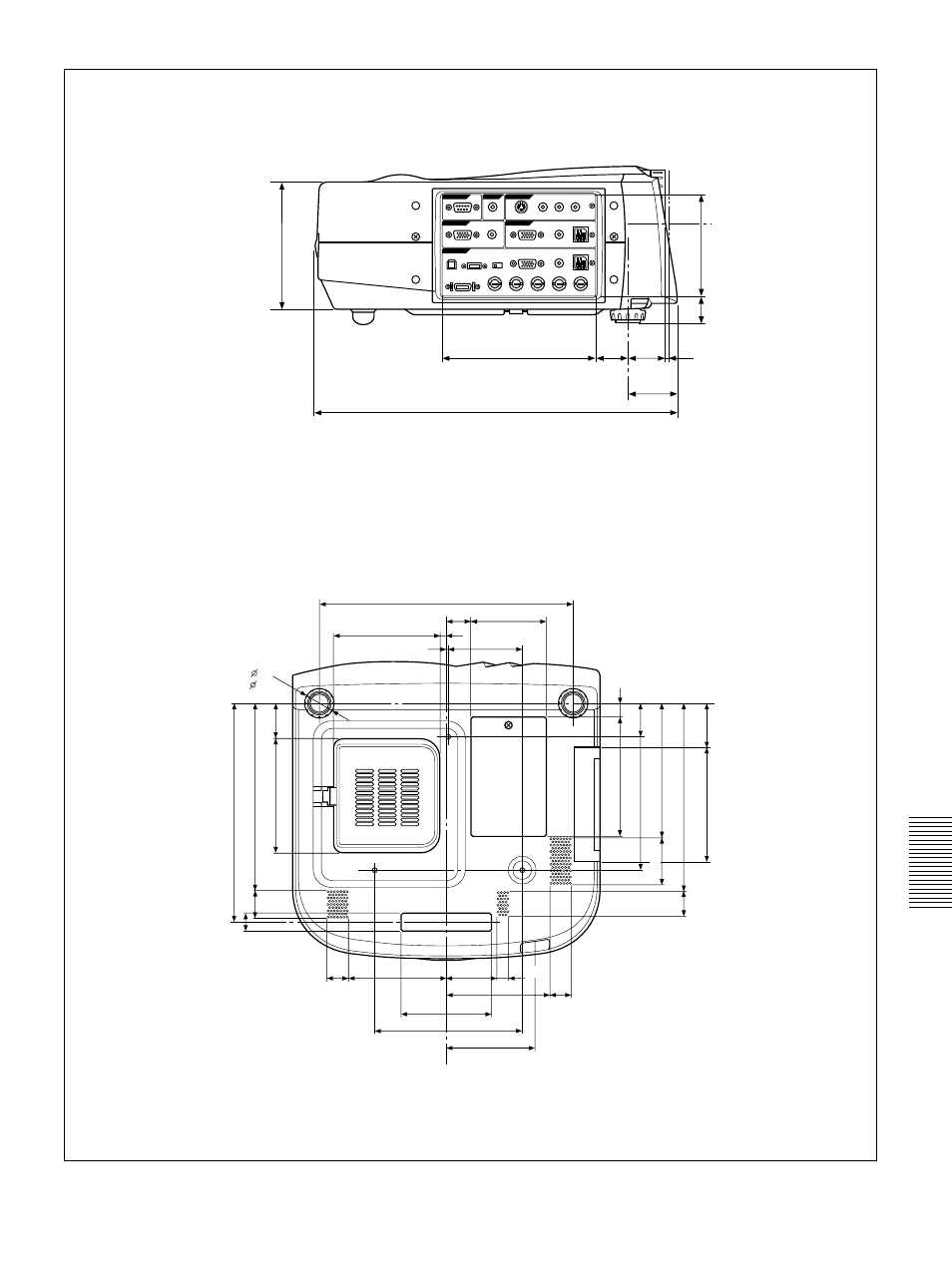 Bottom side, Specifications | Sony VPL-PX30 User Manual | Page 41 / 124