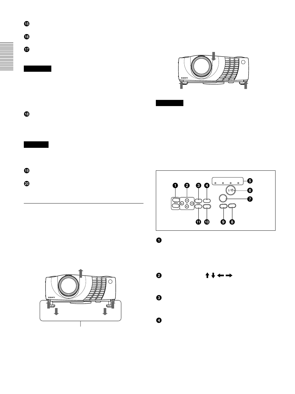 Panneau de commande, Utilisation du support réglable | Sony VPL-PX30 User Manual | Page 50 / 124