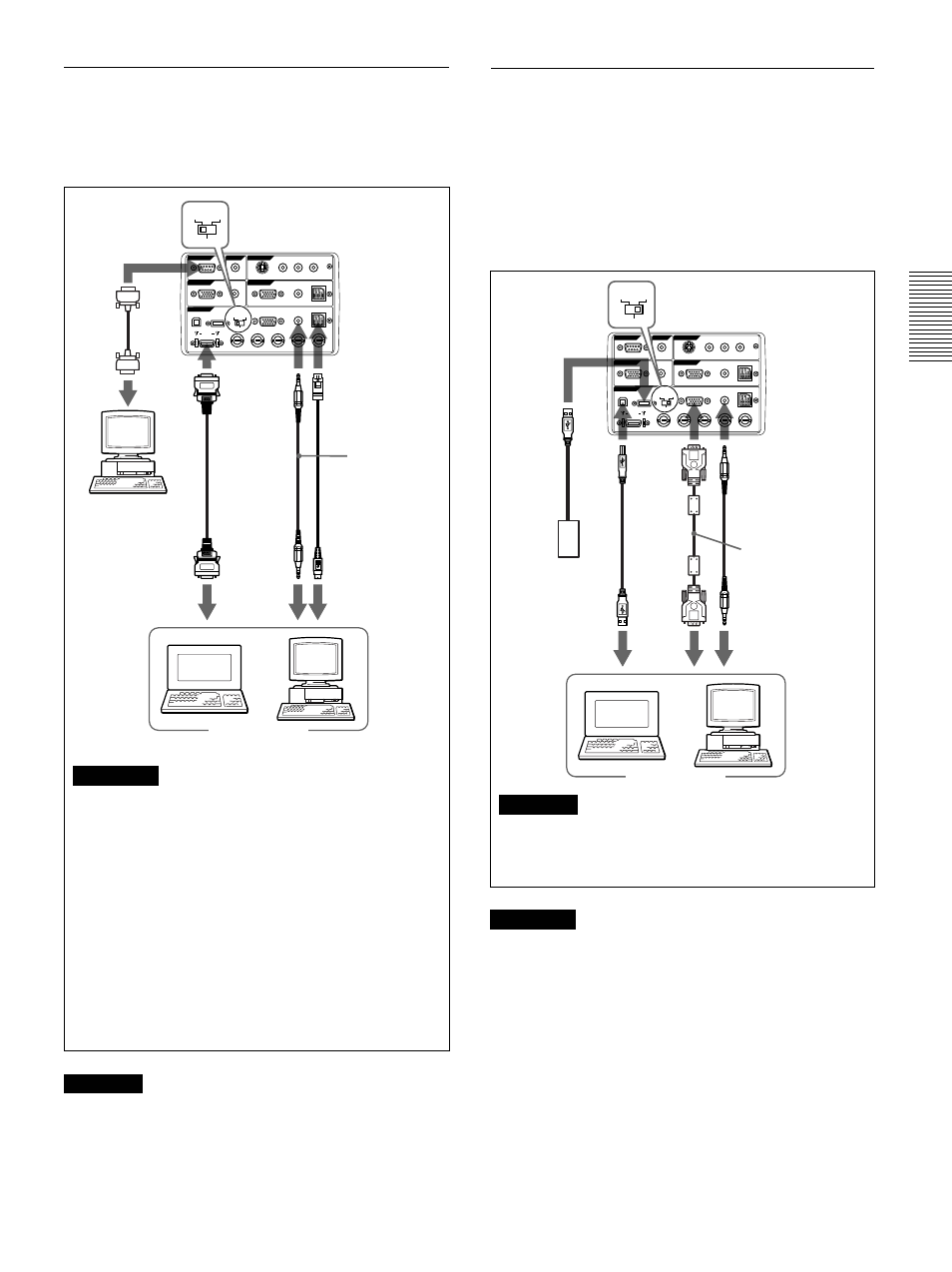 Utilisation du connecteur digital rgb (tmds), Utilisation d’un appareil usb (p.ex., souris usb), Raccordement | Remarque, Remarques, Côté droit | Sony VPL-PX30 User Manual | Page 57 / 124