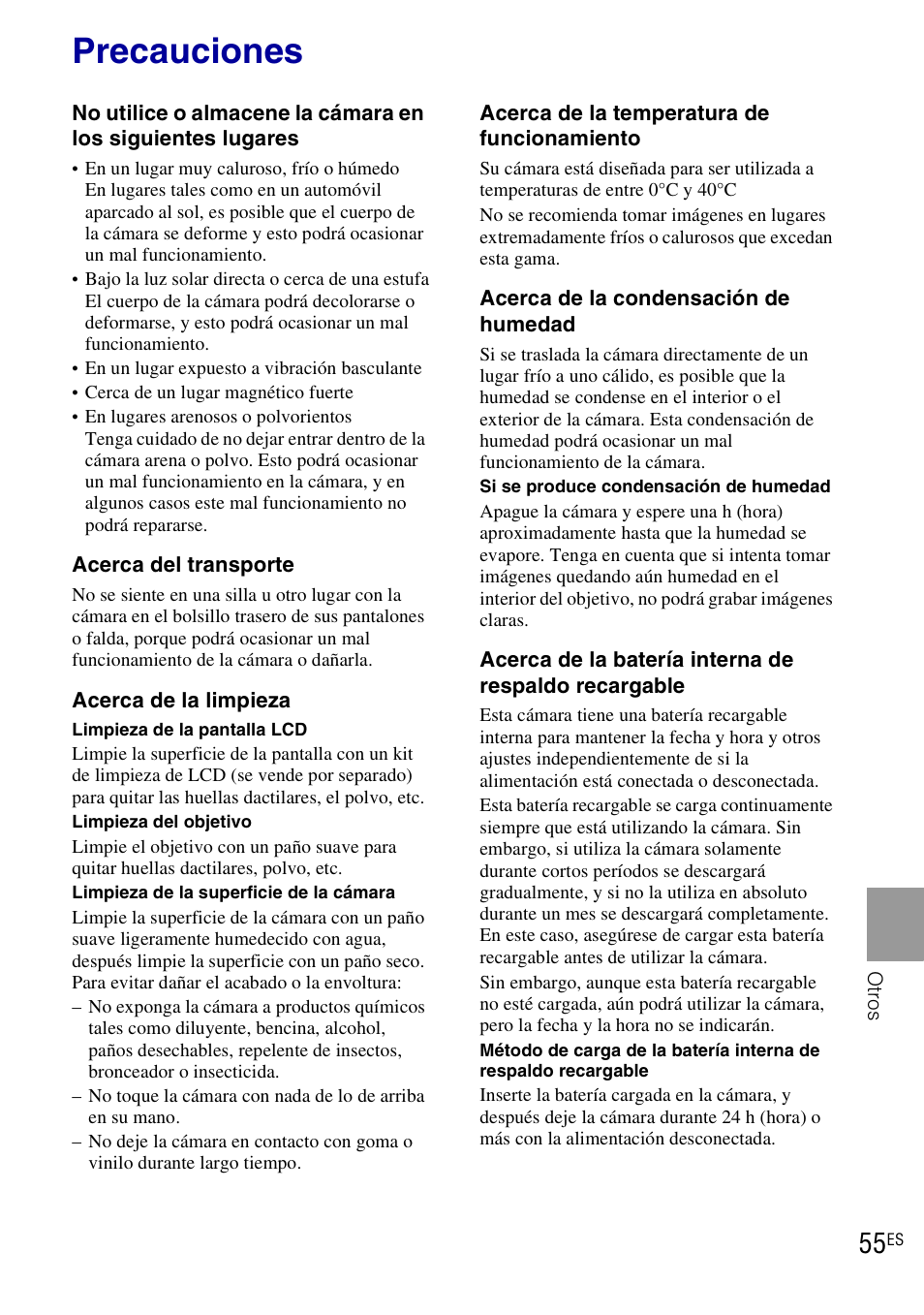 Precauciones | Sony DSC-T90 User Manual | Page 113 / 116