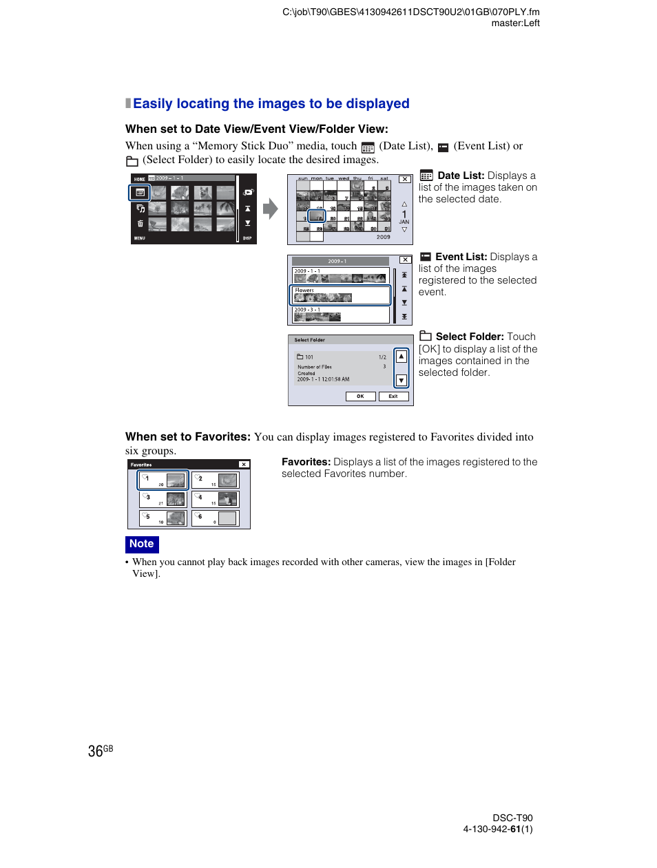 Xeasily locating the images to be displayed | Sony DSC-T90 User Manual | Page 36 / 116