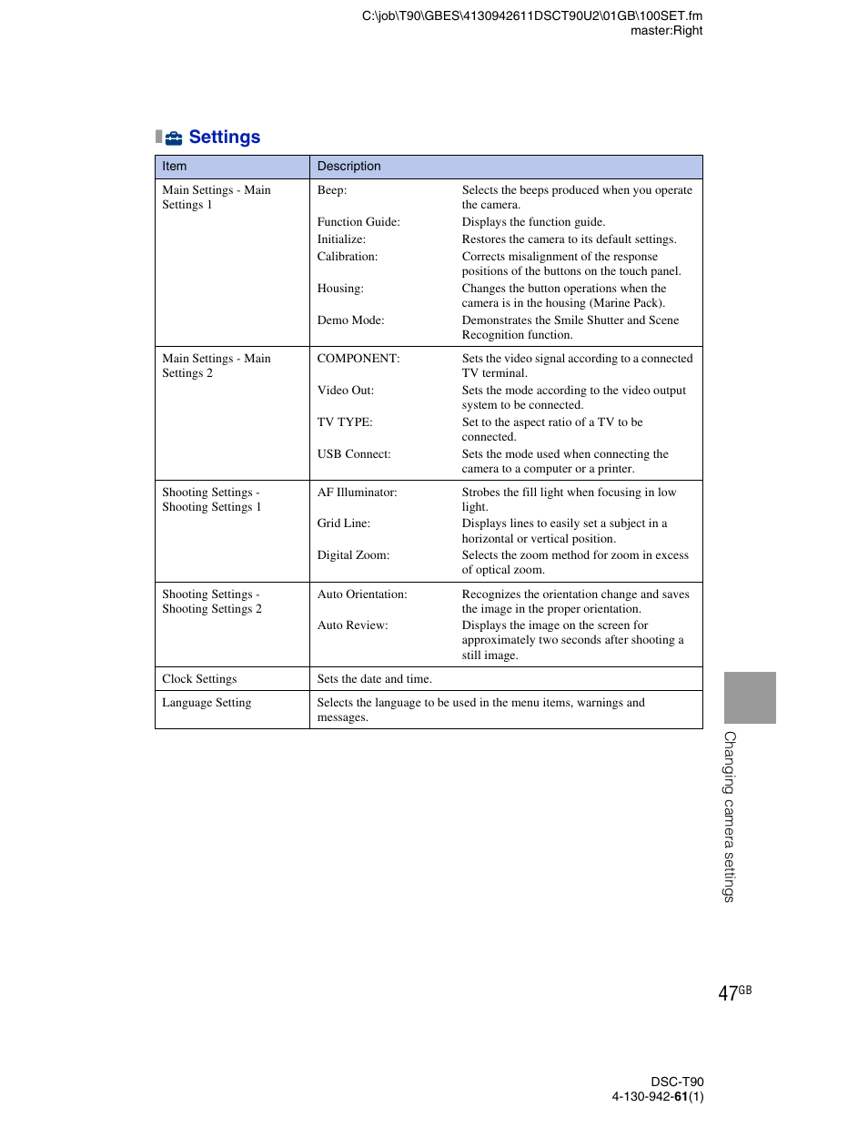 Xsettings | Sony DSC-T90 User Manual | Page 47 / 116