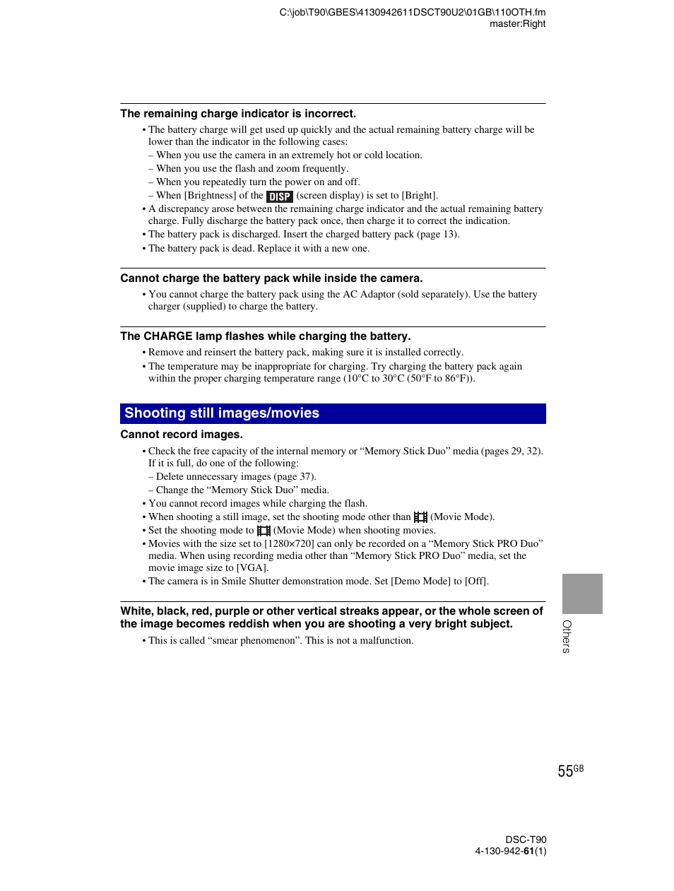 Shooting still images/movies | Sony DSC-T90 User Manual | Page 55 / 116