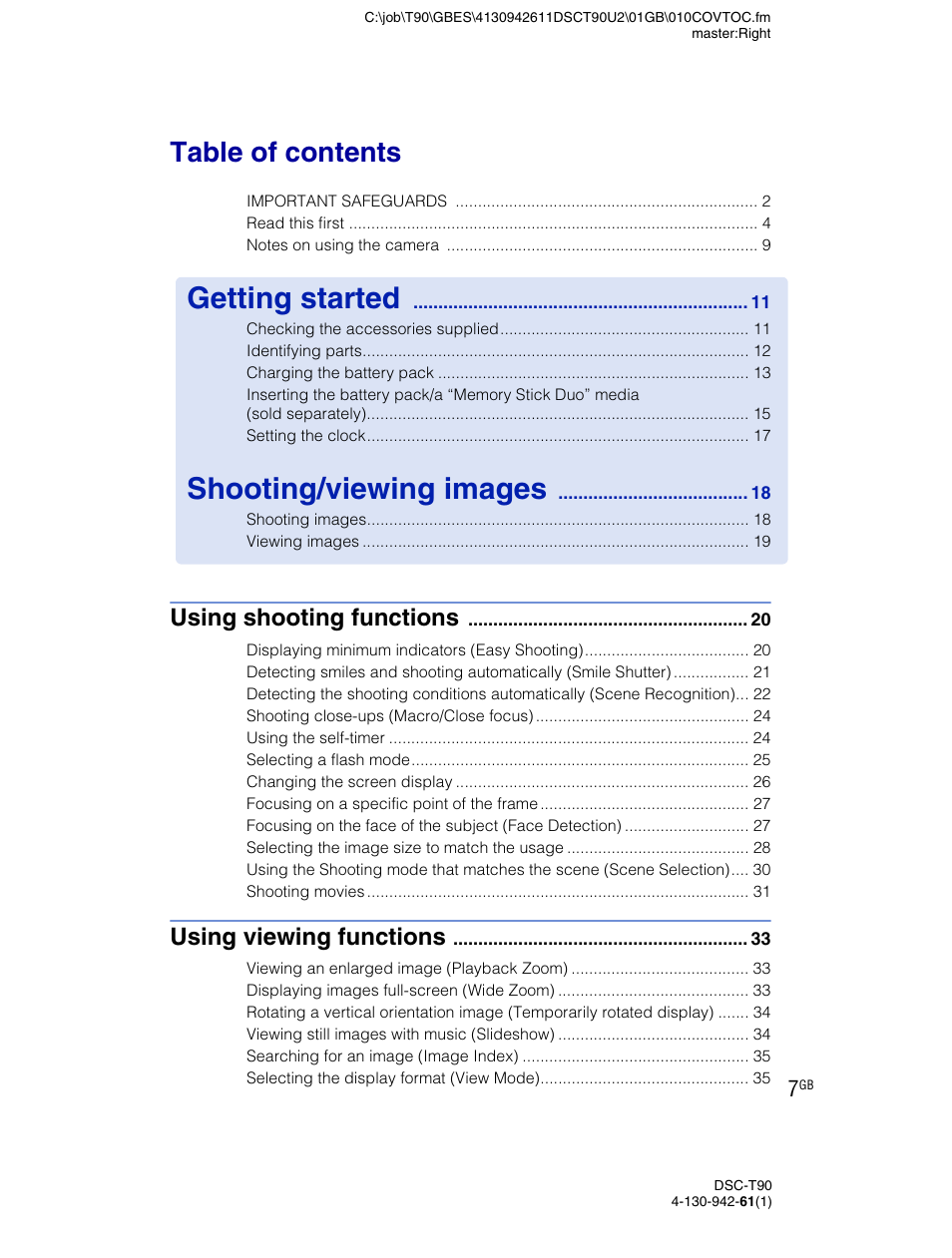 Sony DSC-T90 User Manual | Page 7 / 116