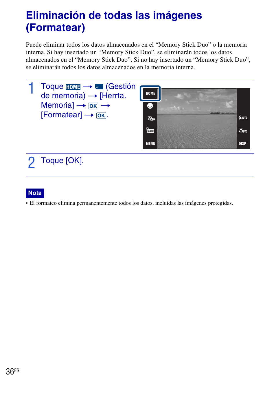 Eliminación de todas las imágenes (formatear) | Sony DSC-T90 User Manual | Page 94 / 116