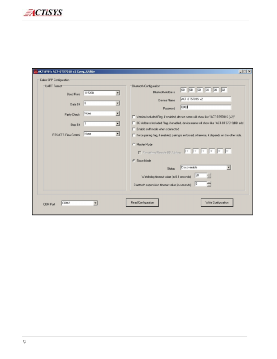 Factory setting parameters | ACTiSYS RS232 User Manual | Page 7 / 18