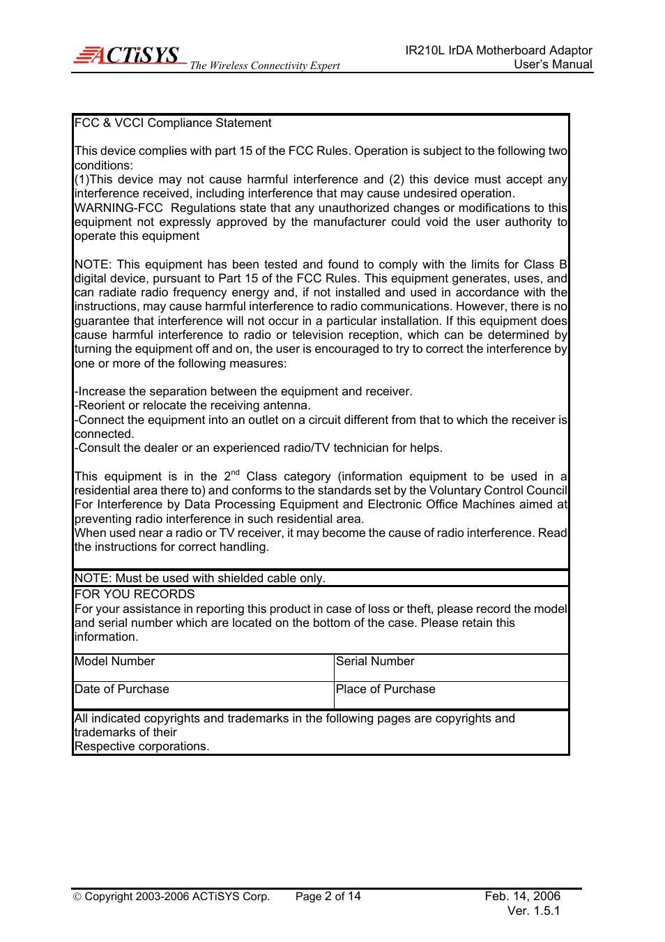 ACTiSYS ACT-IR210L User Manual | Page 2 / 14