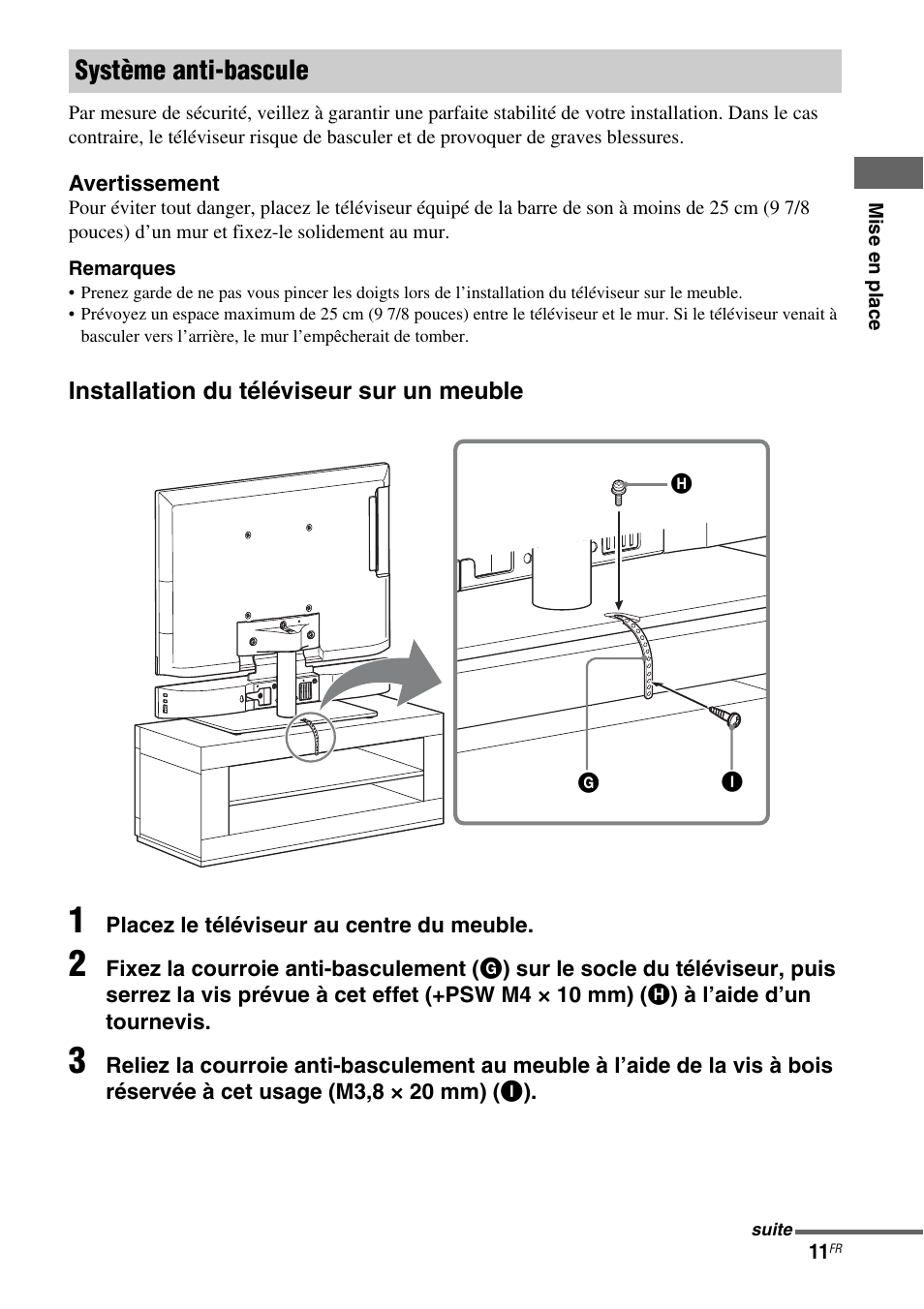 Système anti-bascule | Sony WS-32SE1B User Manual | Page 25 / 44