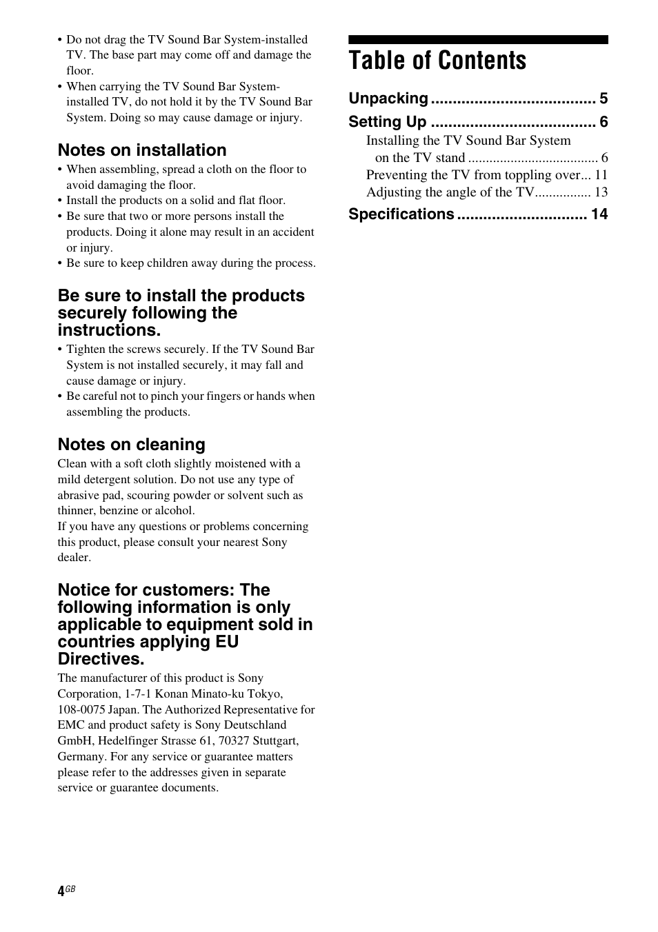Sony WS-32SE1B User Manual | Page 4 / 44
