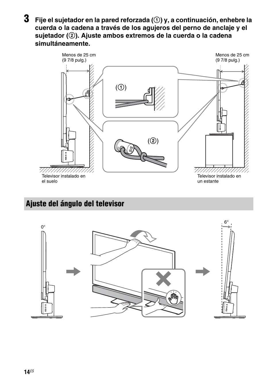 Ajuste del ángulo del televisor | Sony WS-32SE1B User Manual | Page 42 / 44