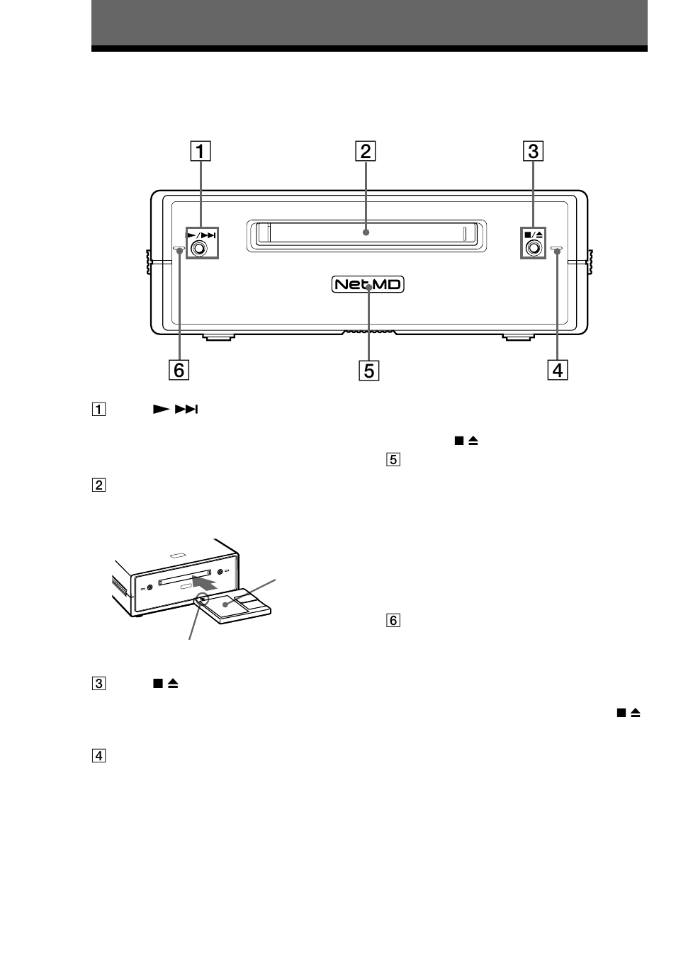 Ubicación y función de las piezas, Descripción de las piezas del panel delantero | Sony MDS-NT1 User Manual | Page 28 / 48