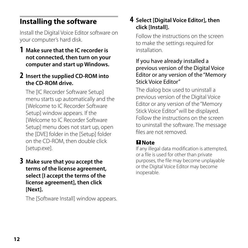 Installing the software | Sony ICD-SX700 User Manual | Page 12 / 56