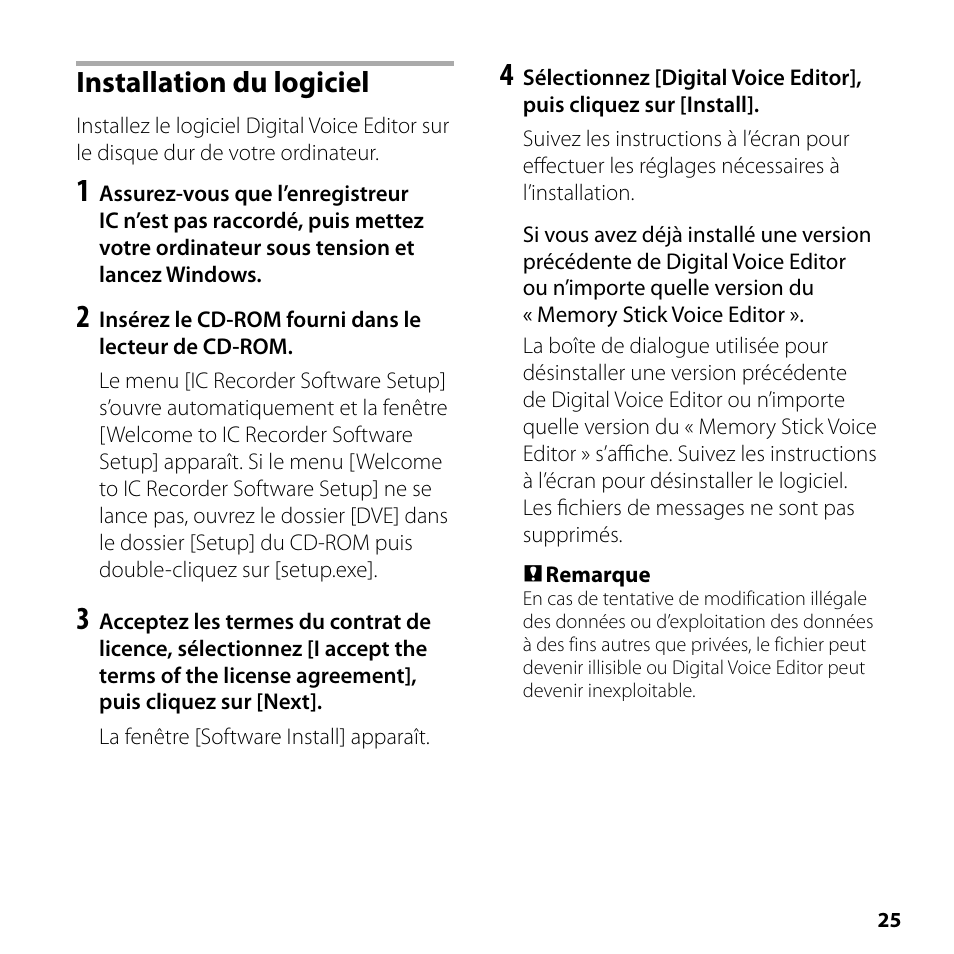 Installation du logiciel | Sony ICD-SX700 User Manual | Page 25 / 56