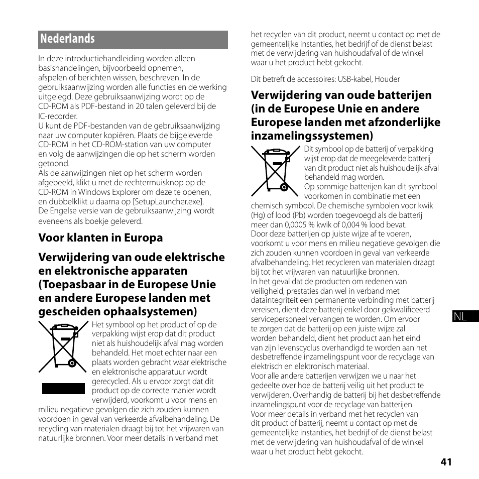 Nederlands | Sony ICD-SX700 User Manual | Page 41 / 56