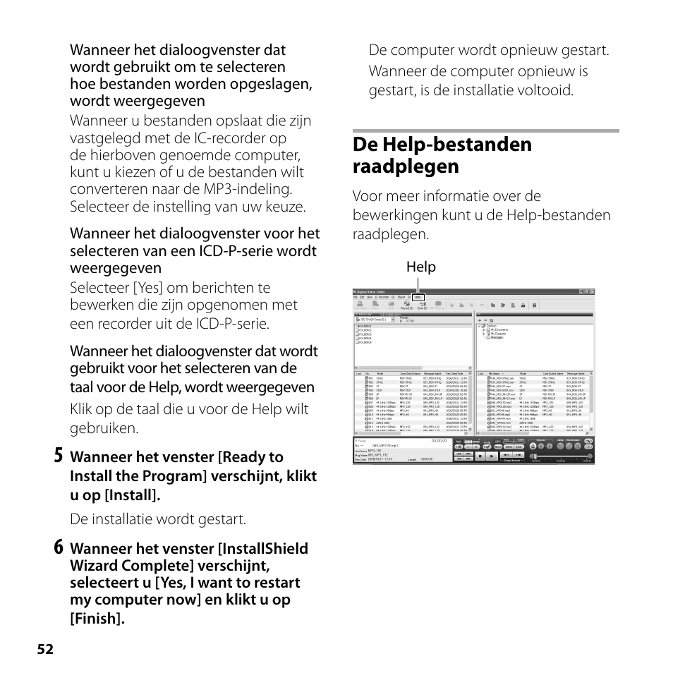 De help-bestanden raadplegen | Sony ICD-SX700 User Manual | Page 52 / 56