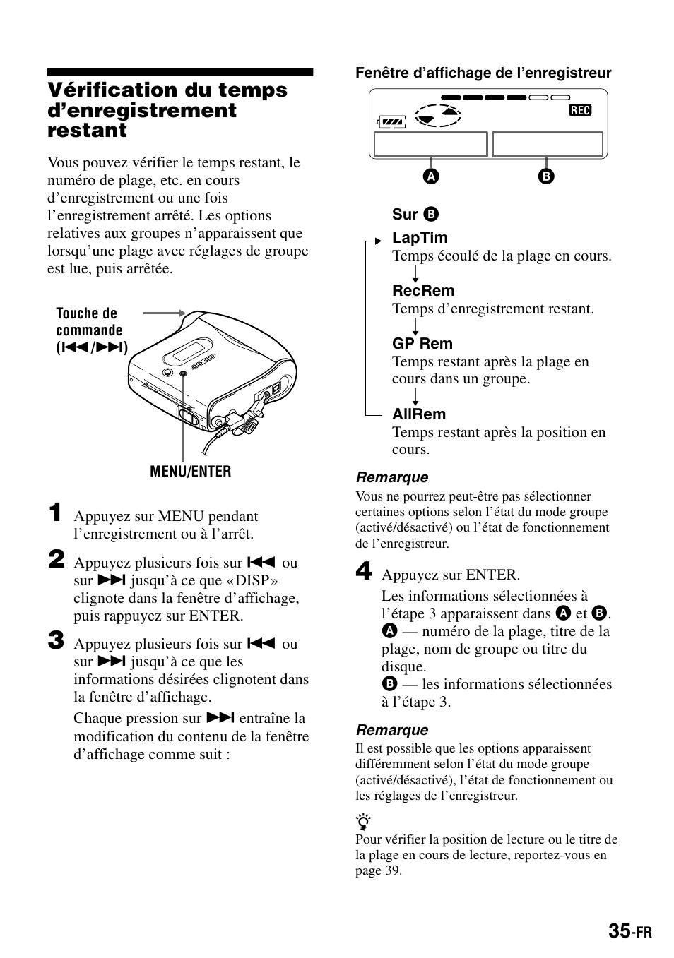 Vérification du temps d’enregistrement restant | Sony MZ-S1 User Manual | Page 103 / 208