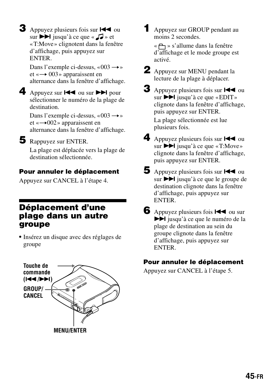 Déplacement d’une plage dans un autre groupe | Sony MZ-S1 User Manual | Page 113 / 208