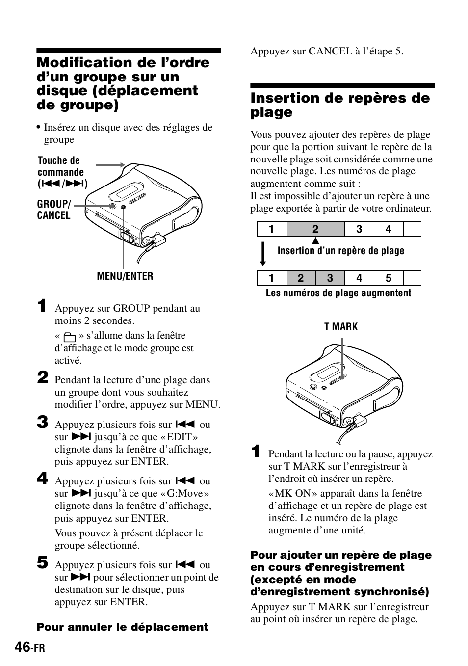 Insertion de repères de plage | Sony MZ-S1 User Manual | Page 114 / 208