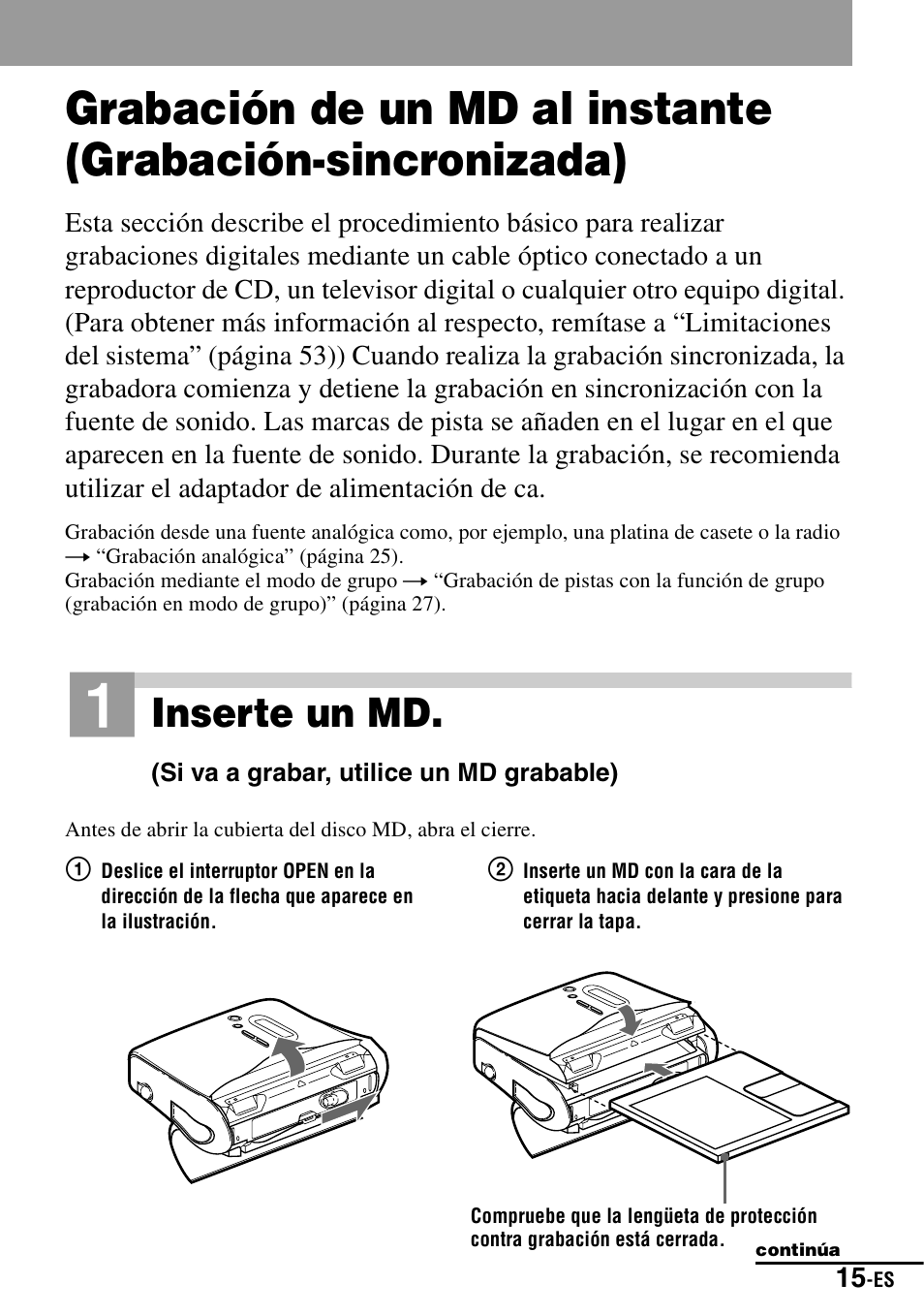Inserte un md | Sony MZ-S1 User Manual | Page 155 / 208