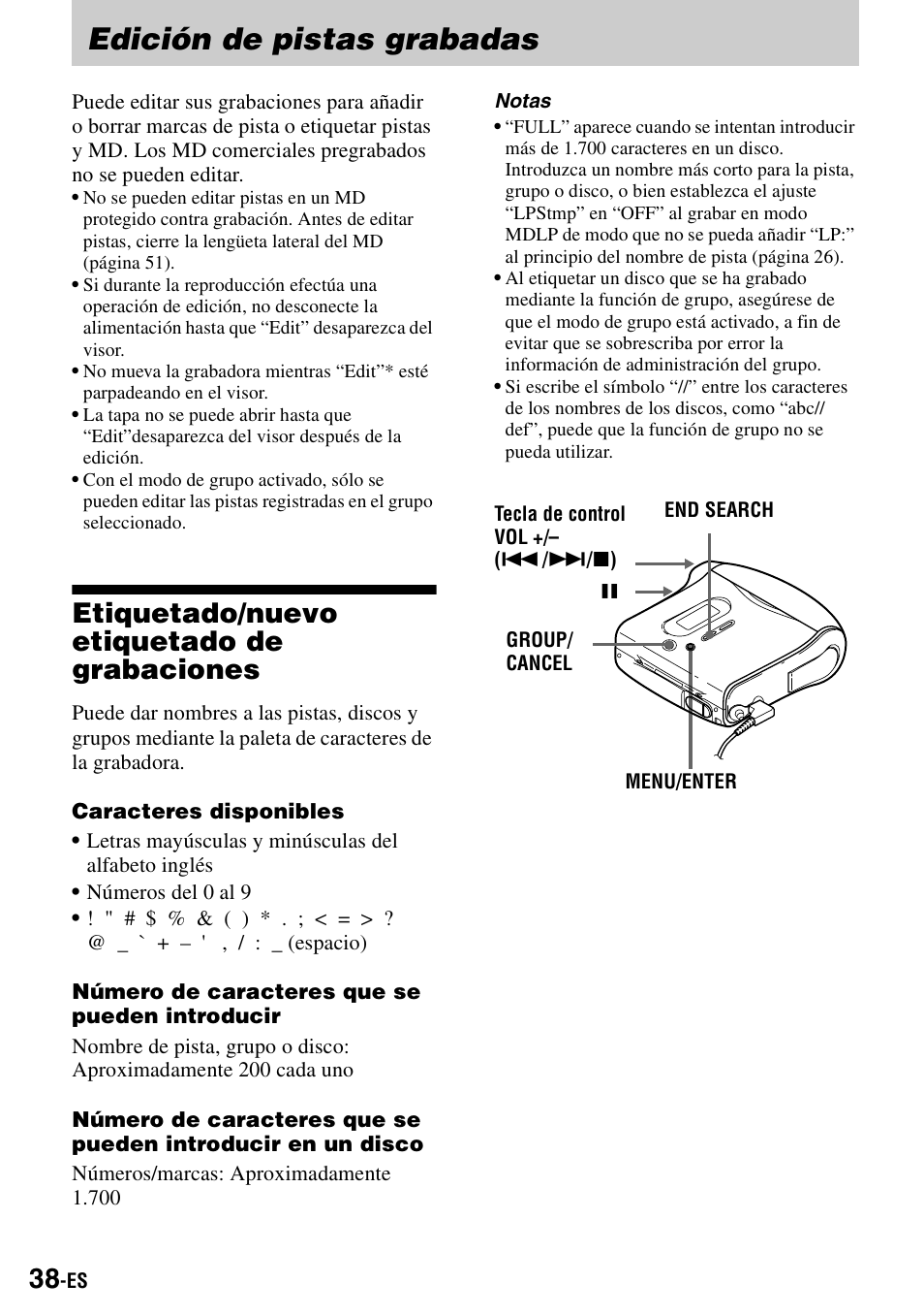 Edición de pistas grabadas, Etiquetado/nuevo etiquetado de grabaciones | Sony MZ-S1 User Manual | Page 178 / 208