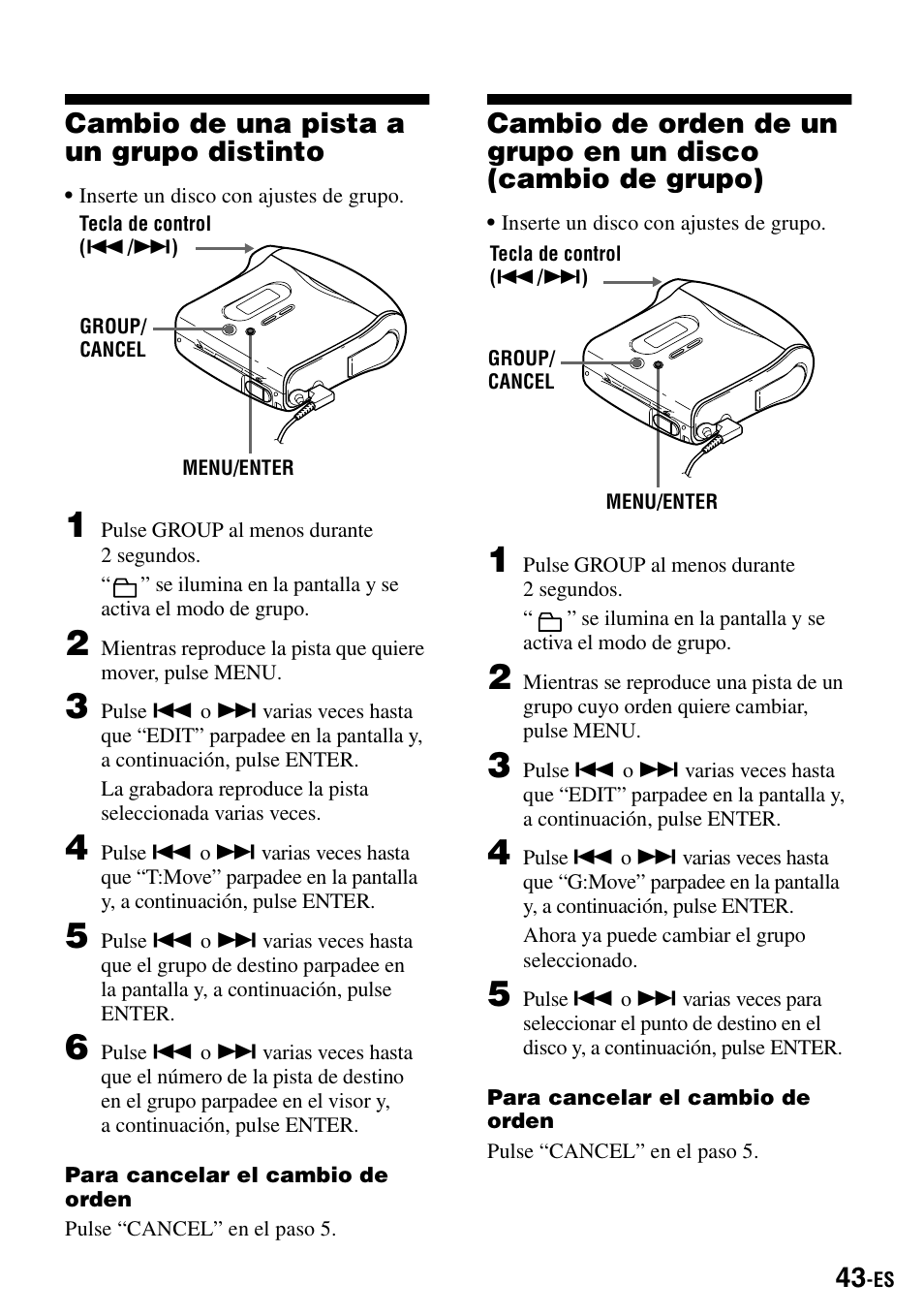 Cambio de una pista a un grupo distinto | Sony MZ-S1 User Manual | Page 183 / 208