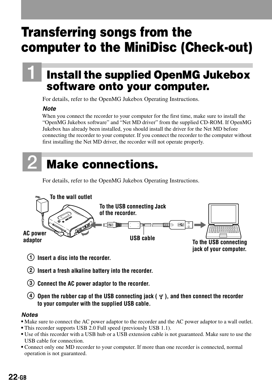 Make connections | Sony MZ-S1 User Manual | Page 22 / 208