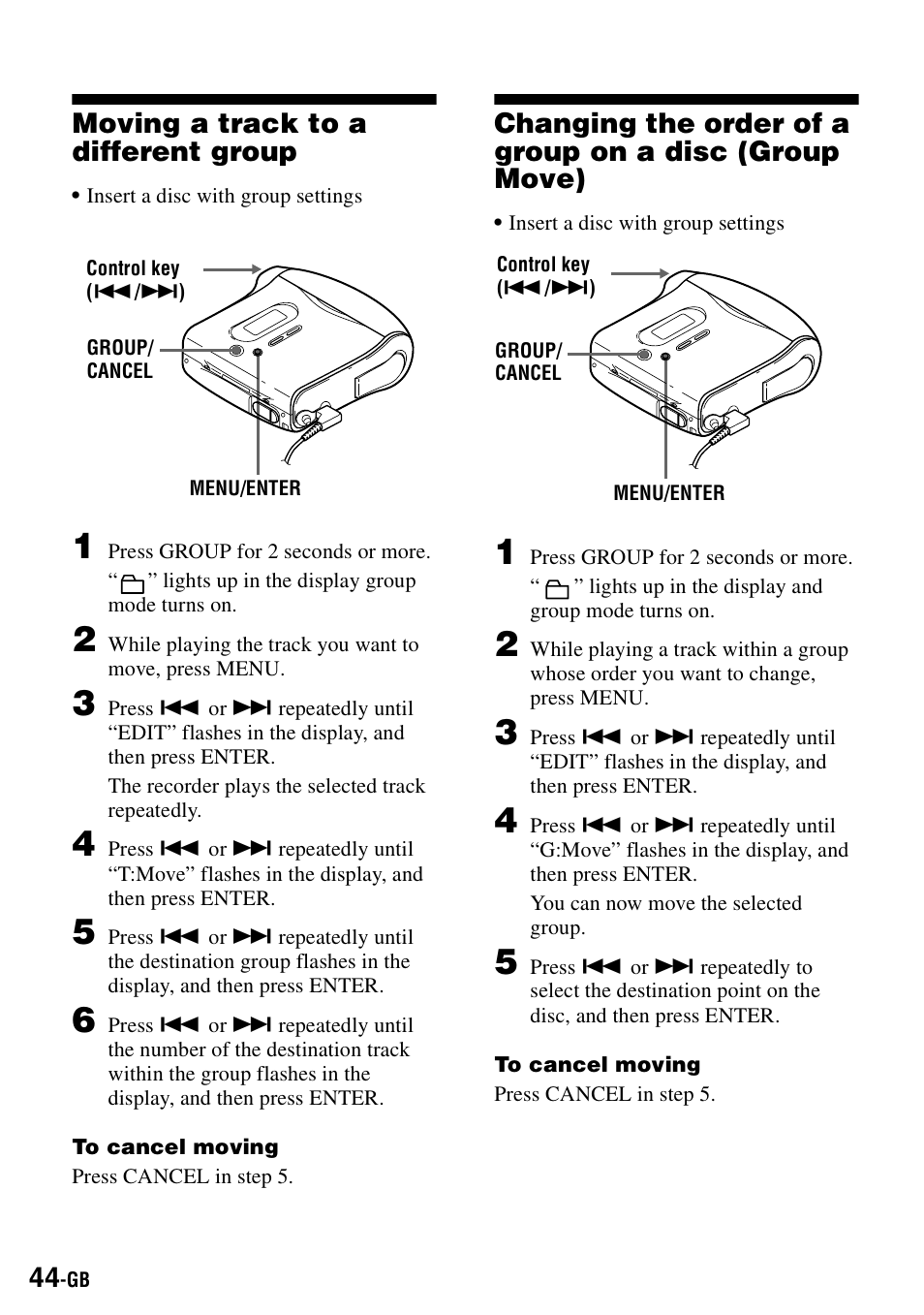 Moving a track to a different group | Sony MZ-S1 User Manual | Page 44 / 208