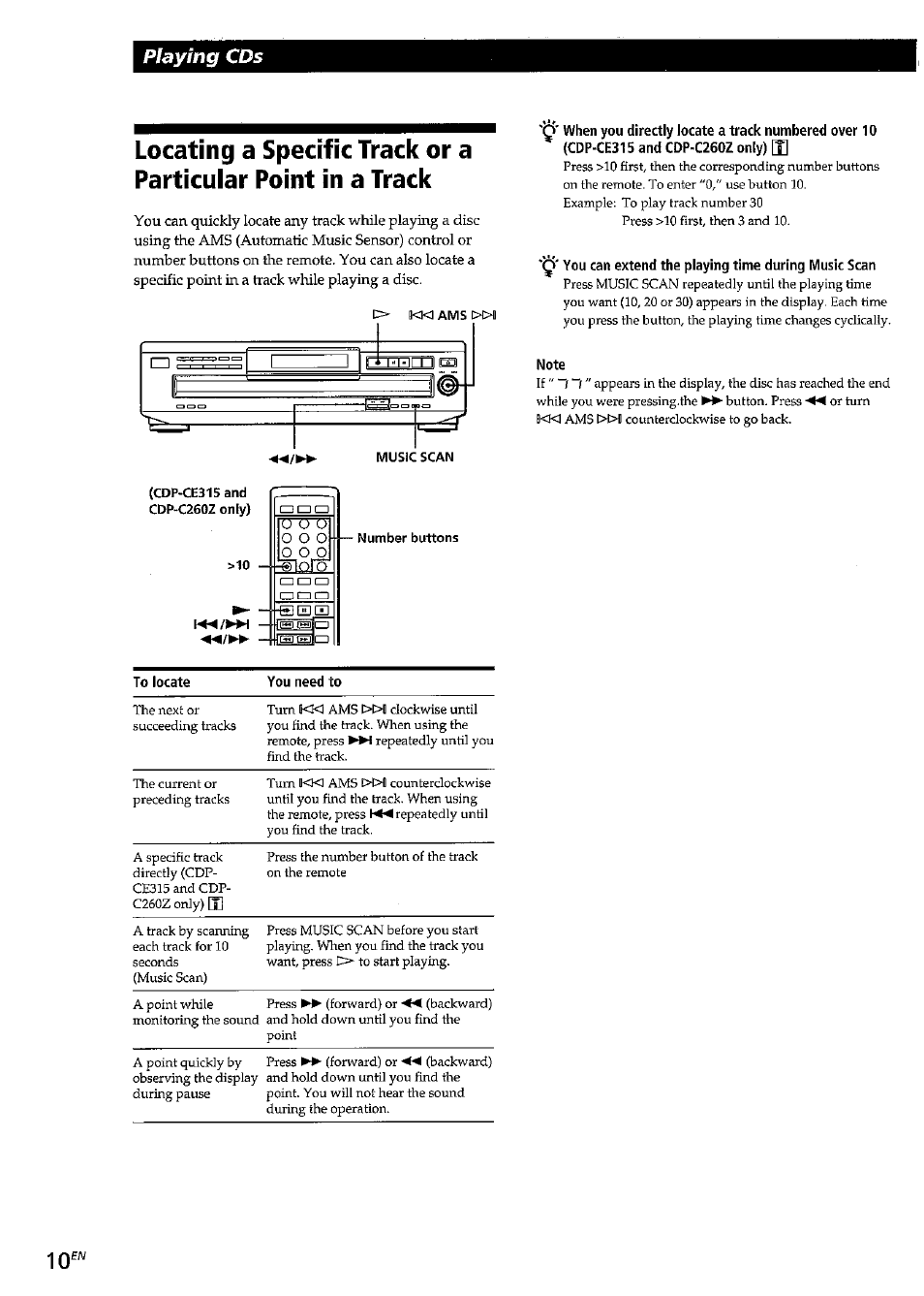 Note, Playing cds, O o a | Sony CDP-CE315 User Manual | Page 10 / 92