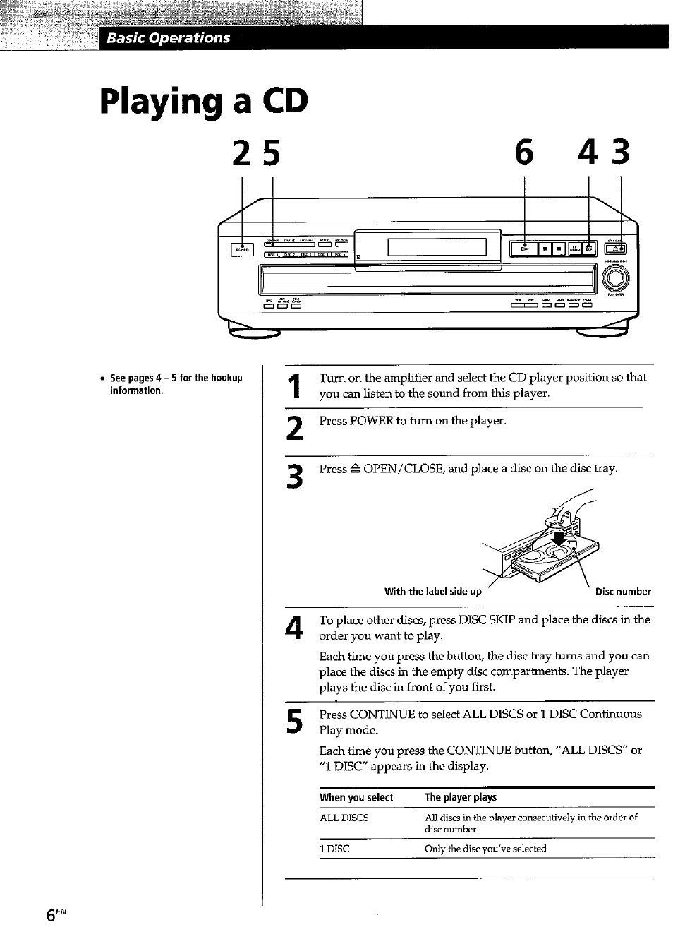 Playing a cd, Playing a cd 2 | Sony CDP-CE315 User Manual | Page 6 / 92