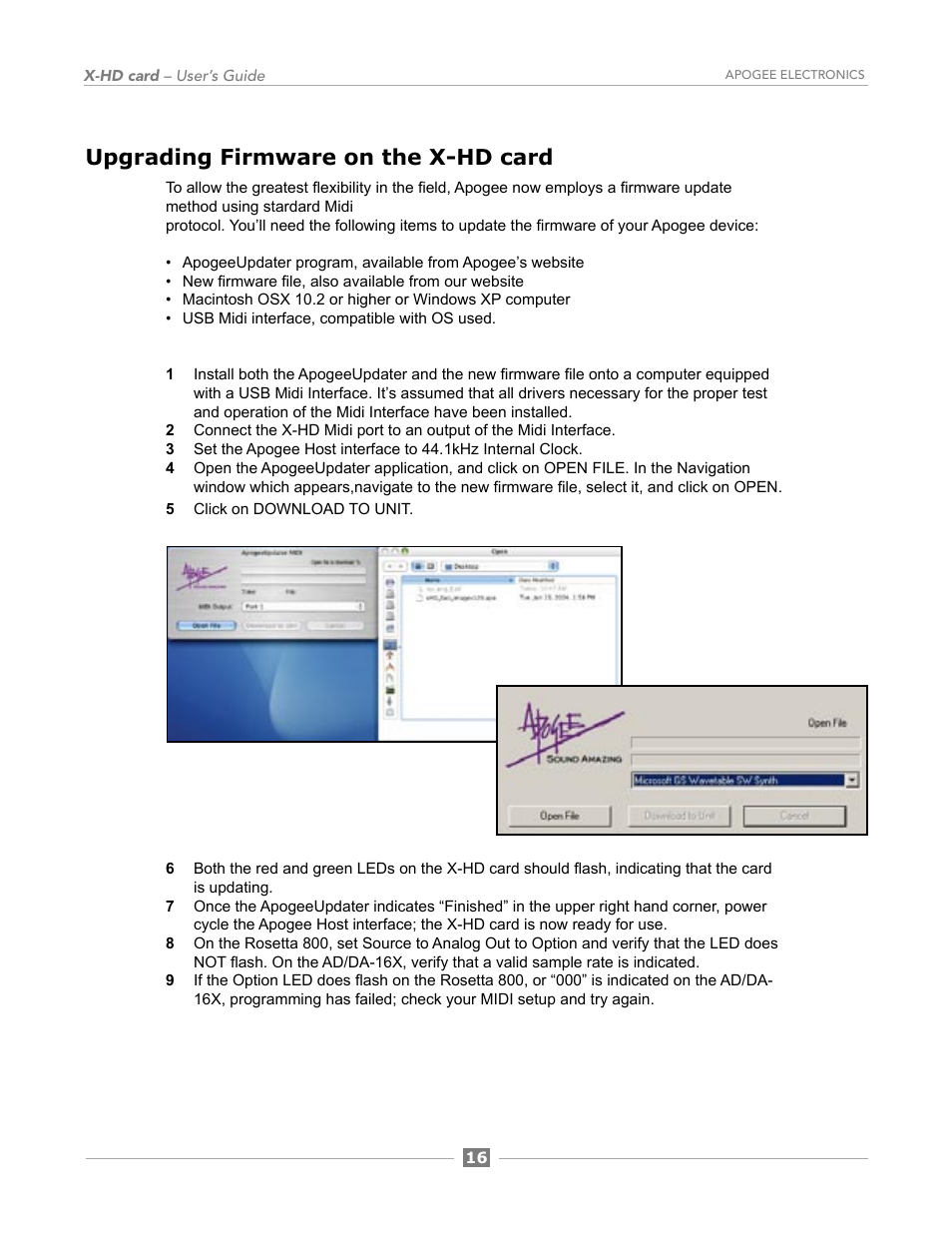 Upgrading firmware on the x-hd card | Apogee Digital X-HD User Manual | Page 26 / 28