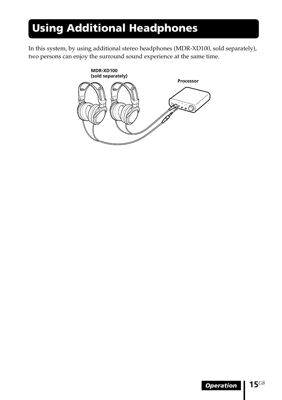 Using additional headphones | Sony MDR-DS1000 User Manual | Page 15 / 84