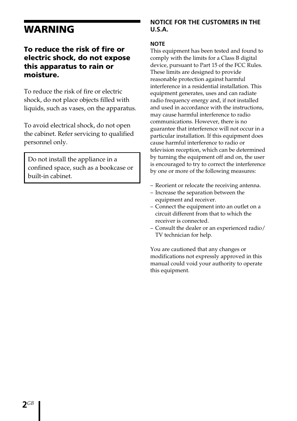 Operating instructions, Warning | Sony MDR-DS1000 User Manual | Page 2 / 84