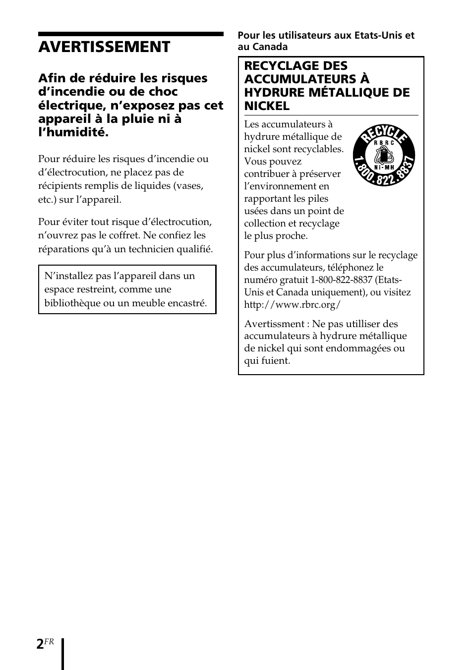 Mode d’emploi, Avertissement | Sony MDR-DS1000 User Manual | Page 22 / 84