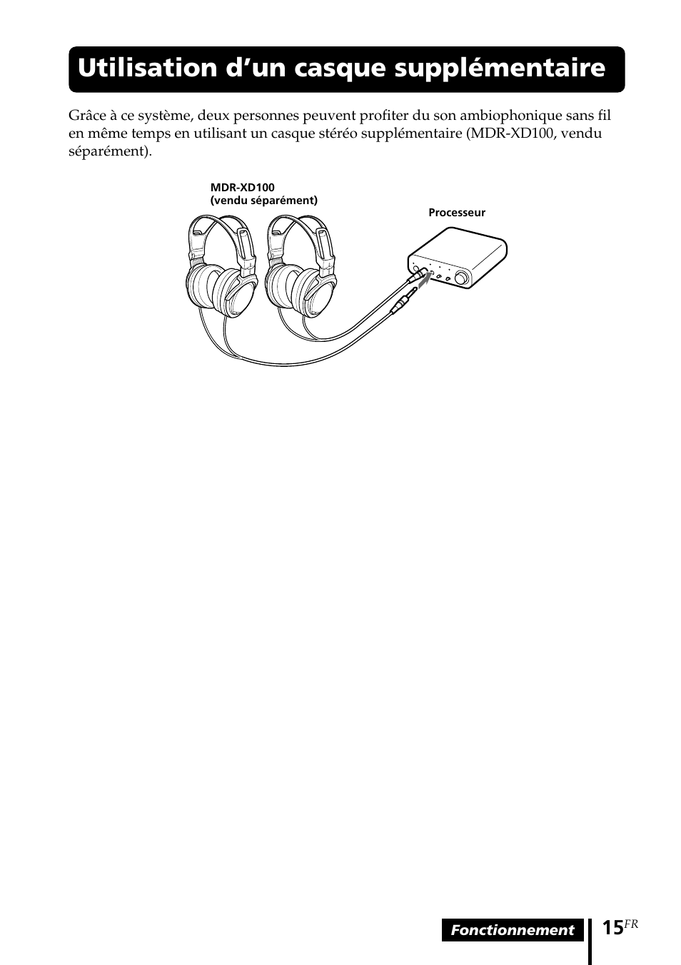 Utilisation d’un casque supplémentaire, Utilisation d’un casque, Supplémentaire | Sony MDR-DS1000 User Manual | Page 35 / 84