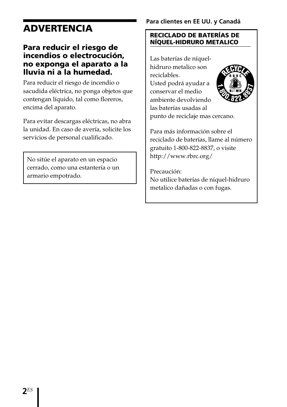 Manual de instrucciones, Advertencia | Sony MDR-DS1000 User Manual | Page 42 / 84